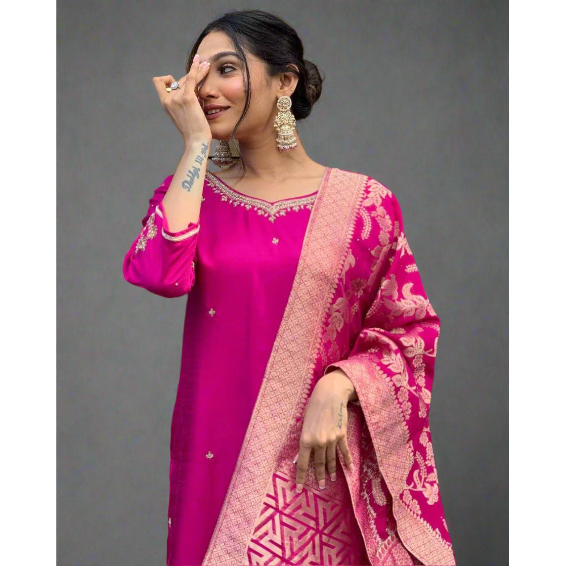 Dark Pink Cotton Silk Kurta Set