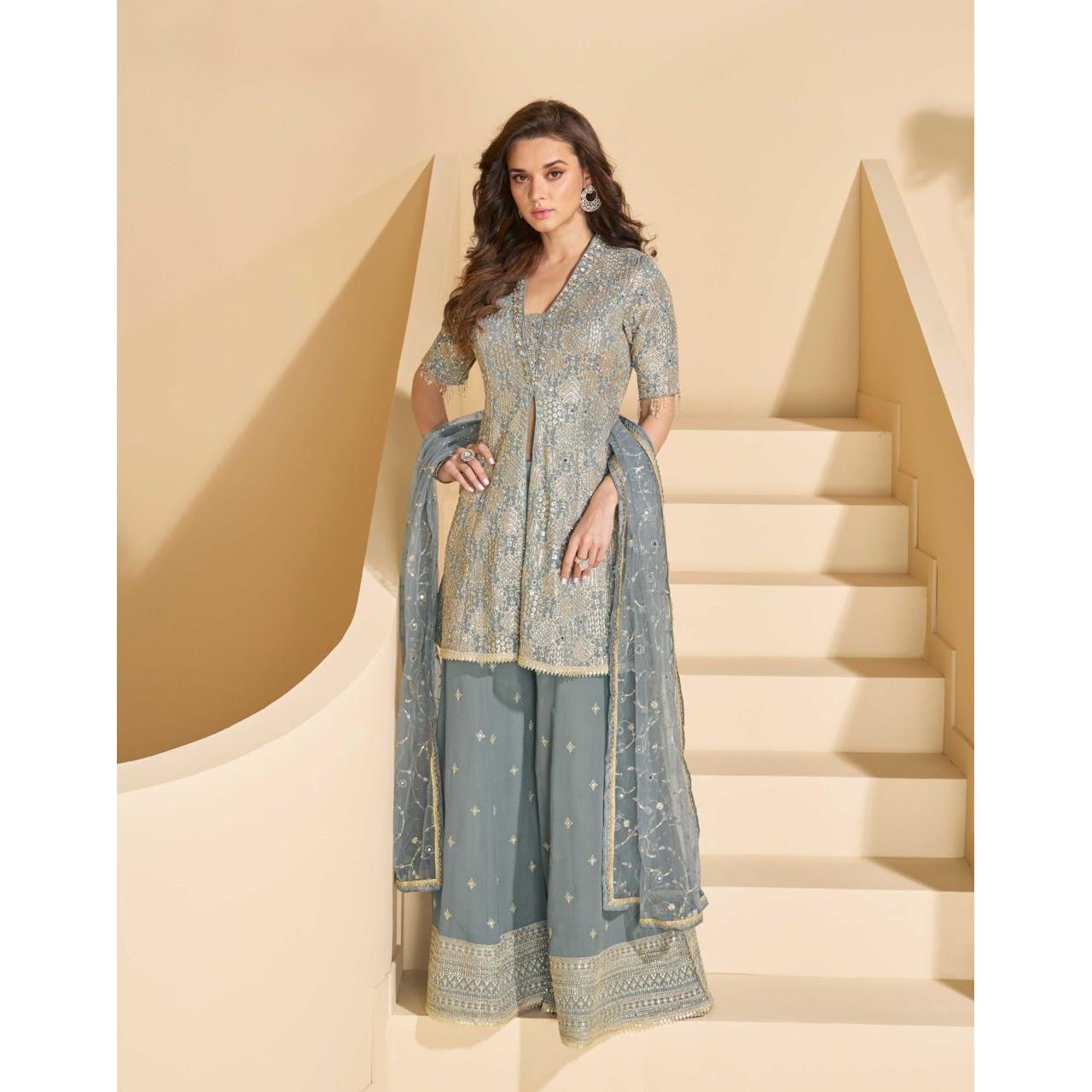 Heavy Georgette Embroidered Kurta Set : Party Wear/Wedding Wear