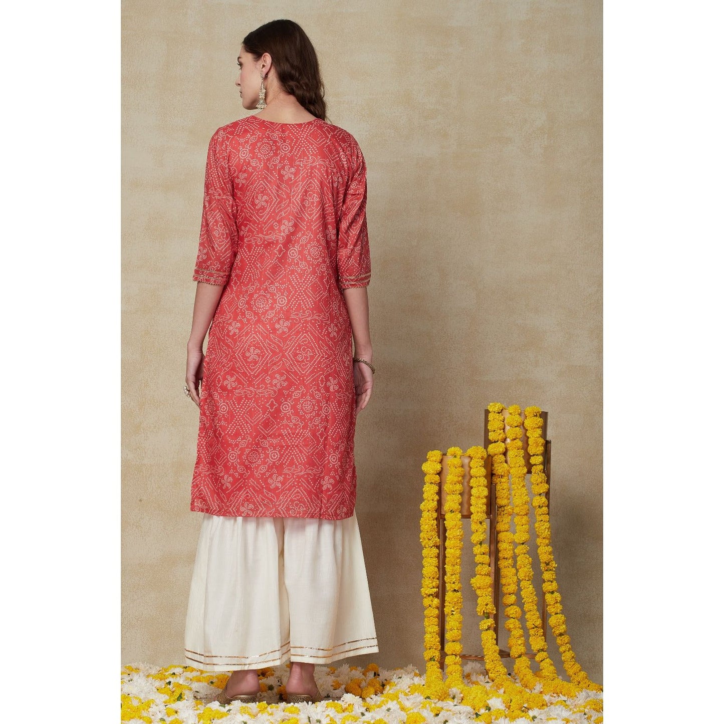 Pink Bandhini Kurta with Gotta Patti work