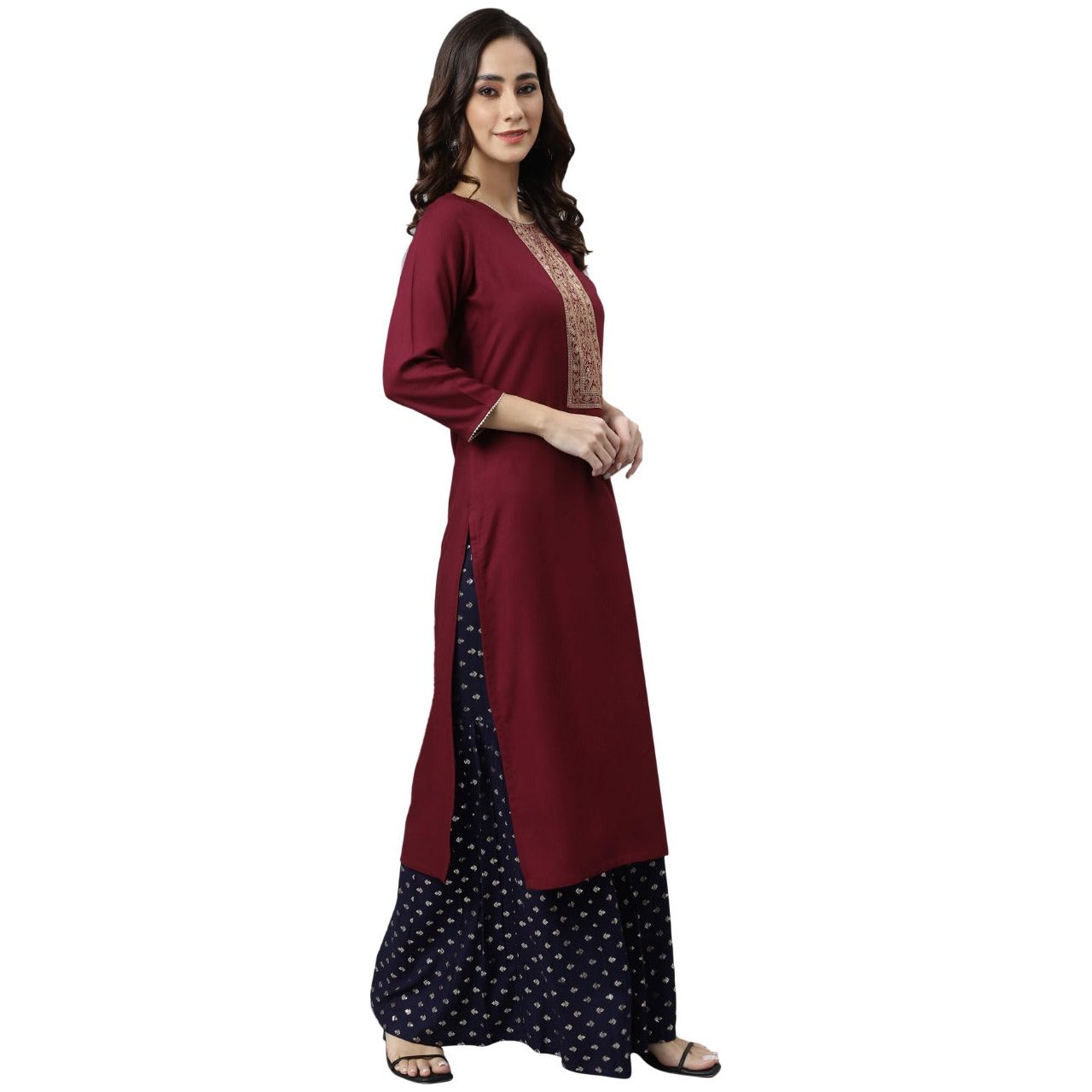 Elegant Wine and Gold Print Kurta for Women