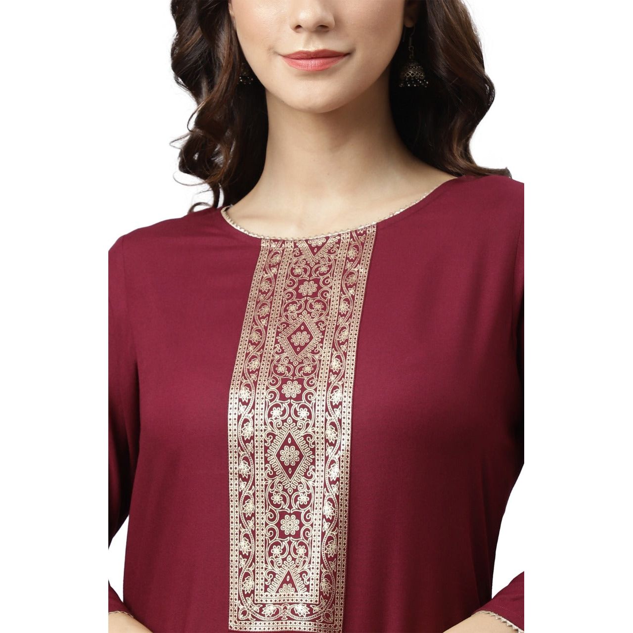 Elegant Wine and Gold Print Kurta for Women
