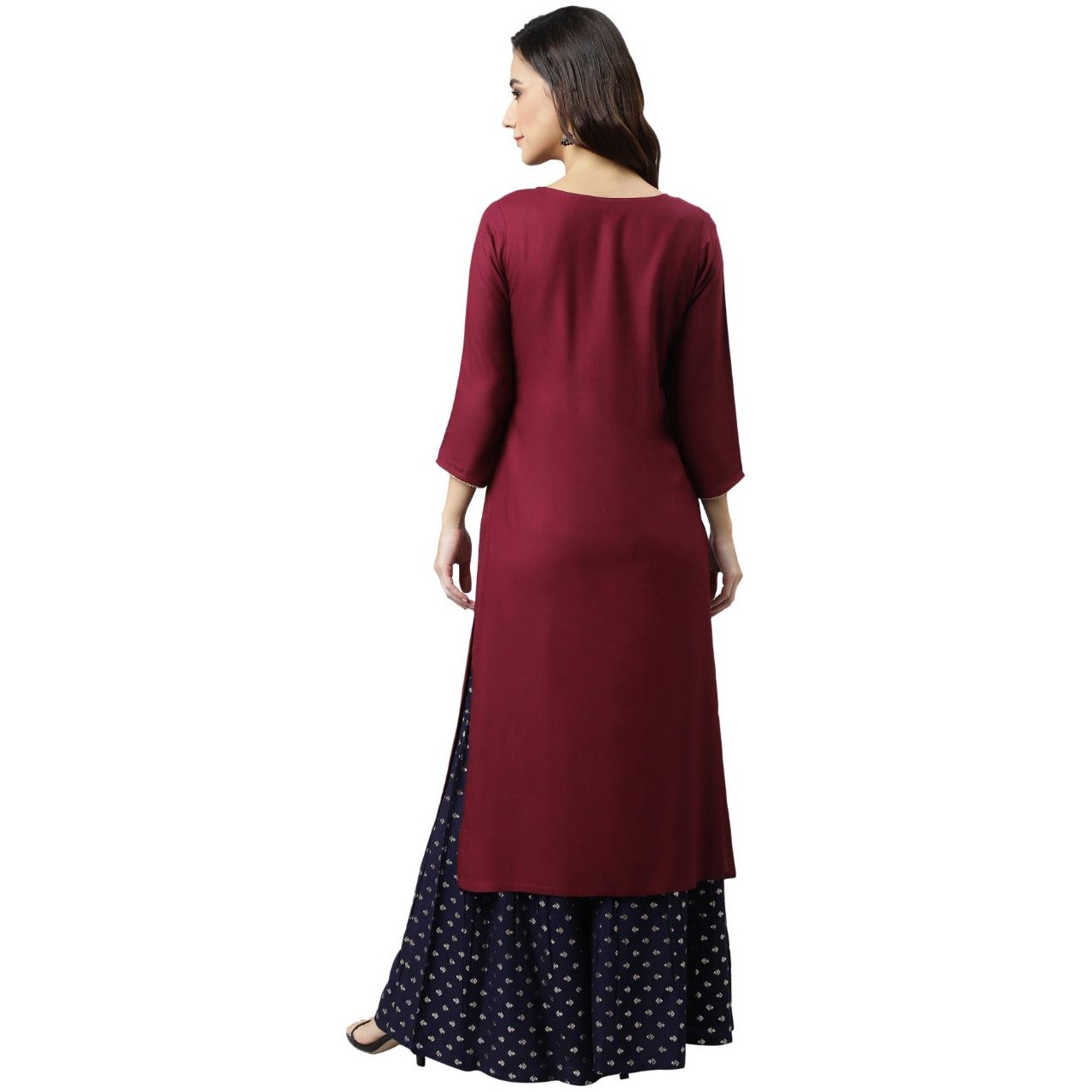 Elegant Wine and Gold Print Kurta for Women