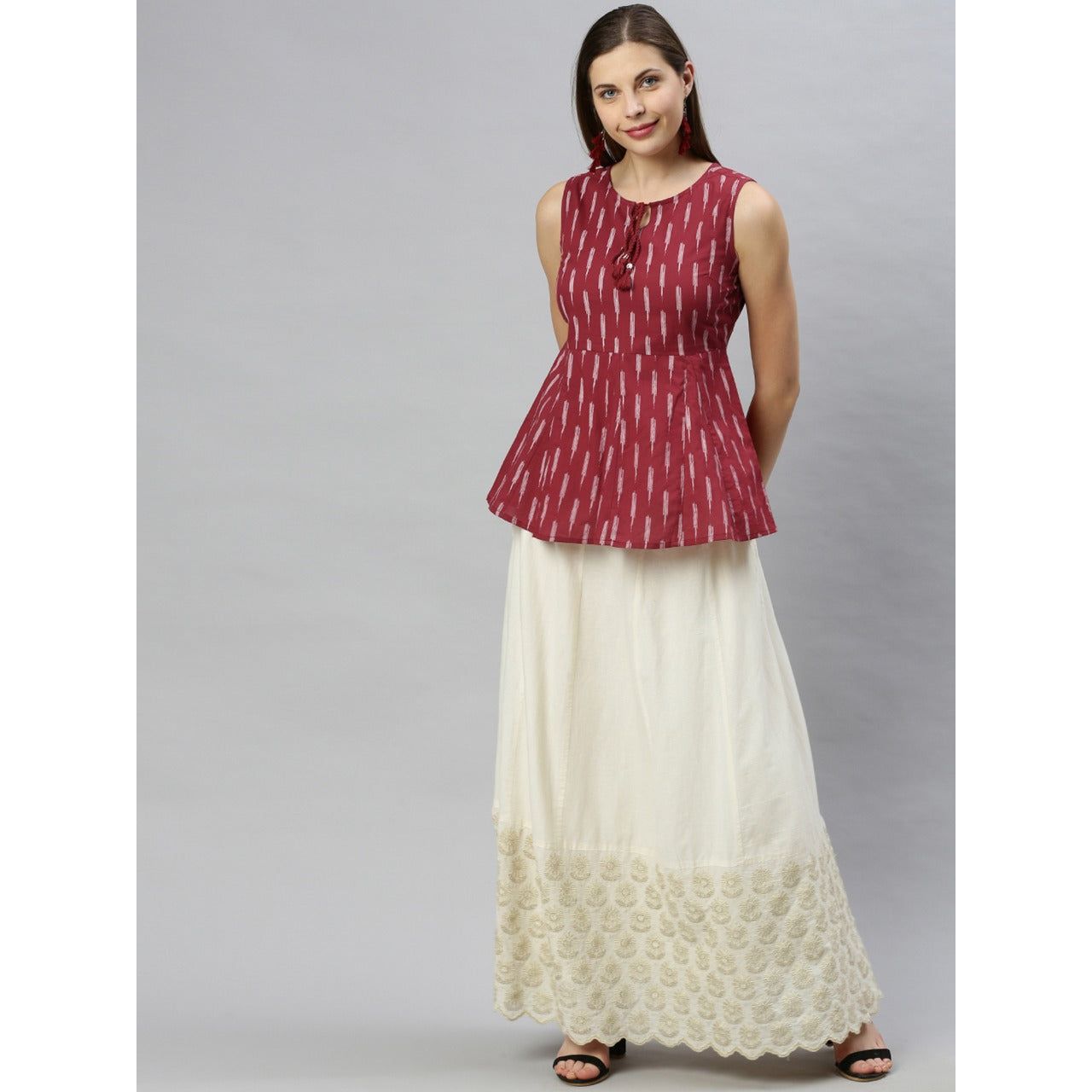 Sleeveless Indian Tunic Top/ Short Kurti Red