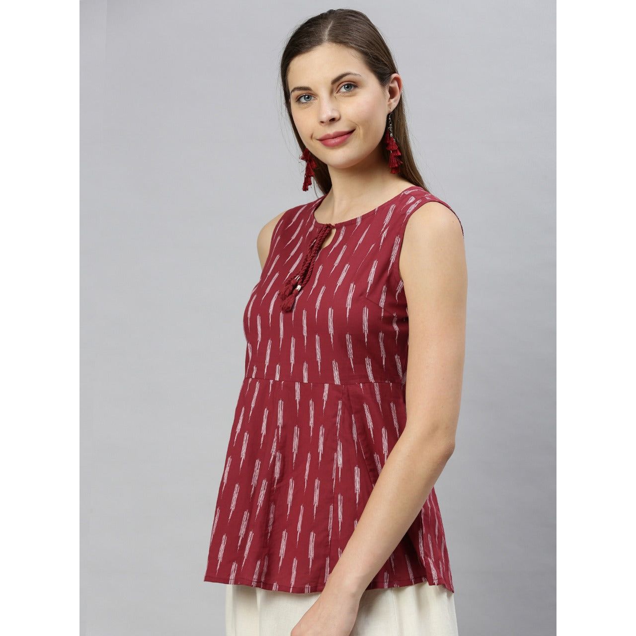 Sleeveless Indian Tunic Top/ Short Kurti Red