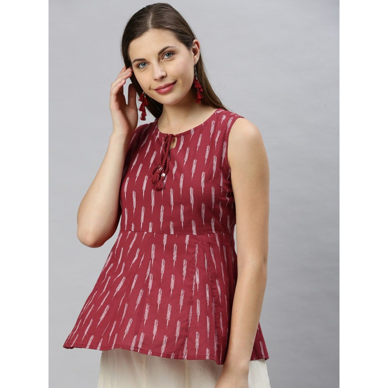 Sleeveless Indian Tunic Top/ Short Kurti Red