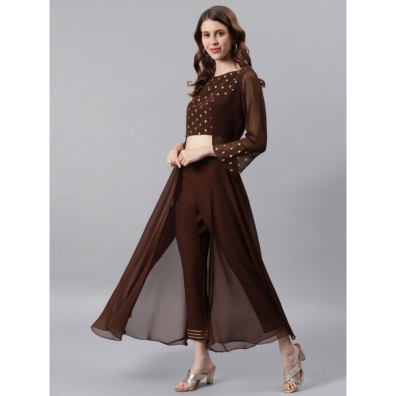 Stunning Brown and Gold 2 Piece Set / Indian Fusion Wear Set