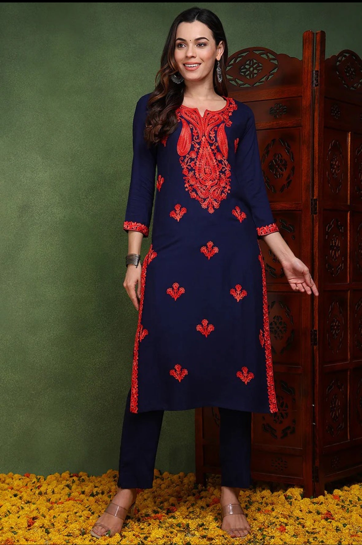 Dark Blue Chikankari Kurti/Kurta for Women