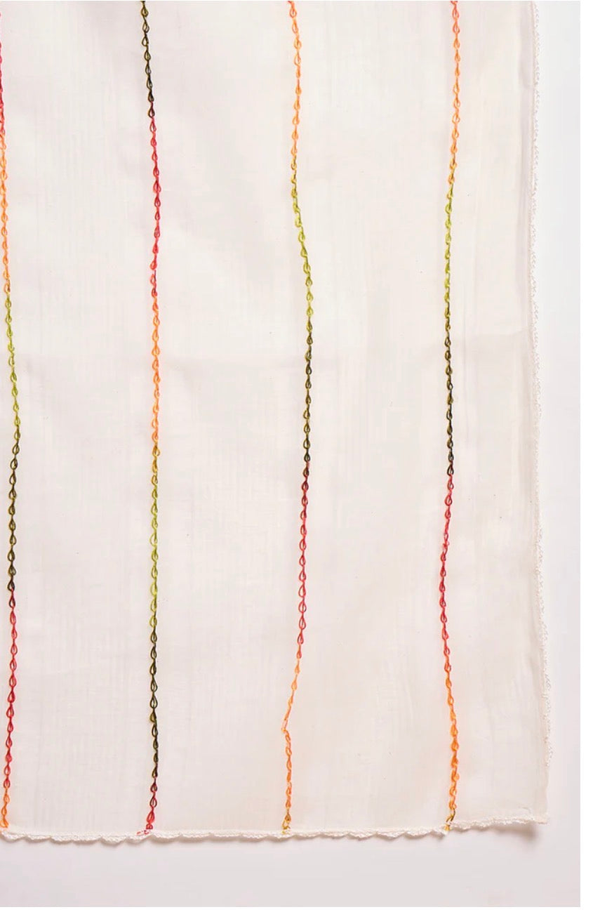 Off White Pure Cotton Ethnic Motifs Printed Straight Kurta Trousers With Dupatta
