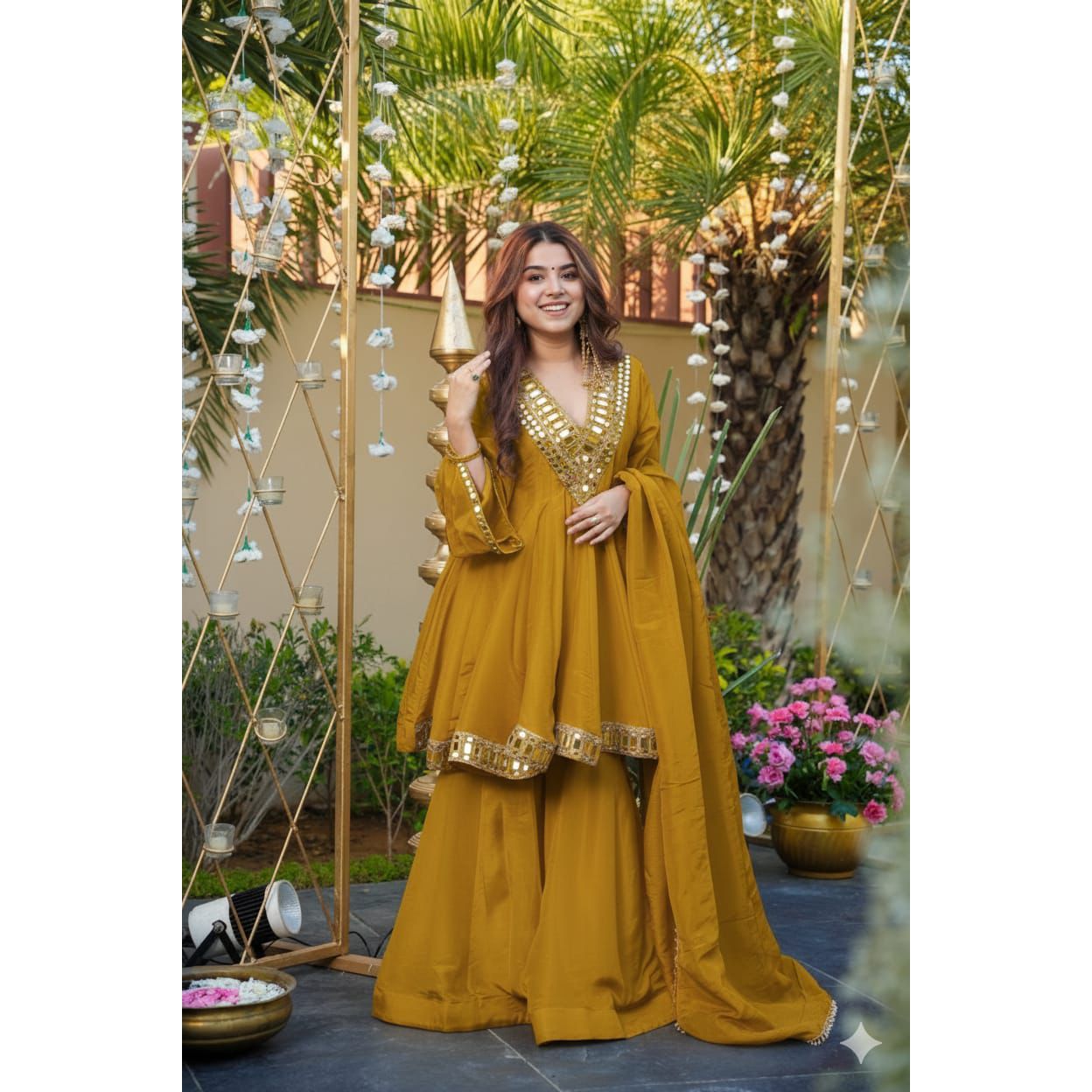 Exclusive 3-Piece Palazzo Set with Real Mirror & Embroidery Work