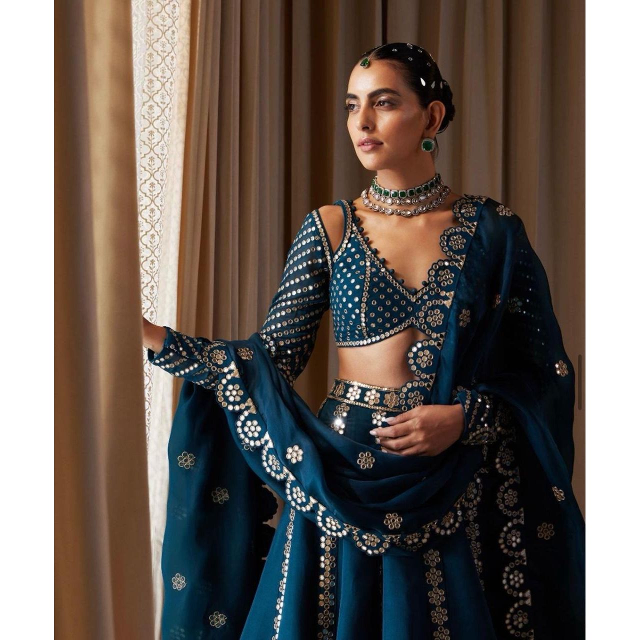 Dark Blue Lehenga with Zari and Sequence work (Pre order)