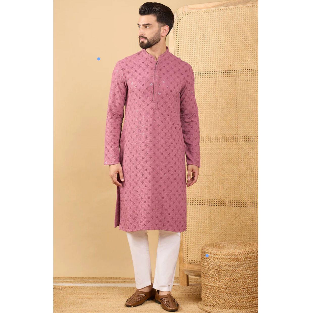 Mauve Viscose Rayon Solid Embroidered Straight Chikankari Kurta