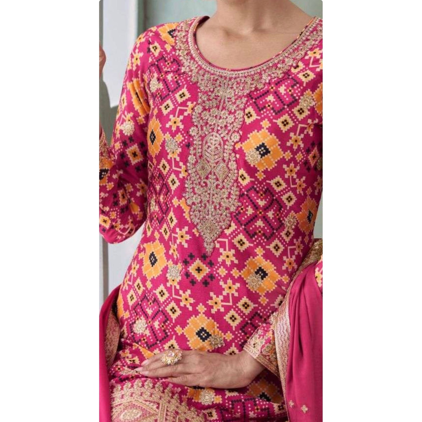 Blush Bloom – Pink Printed Chinon Silk Palazzo Set