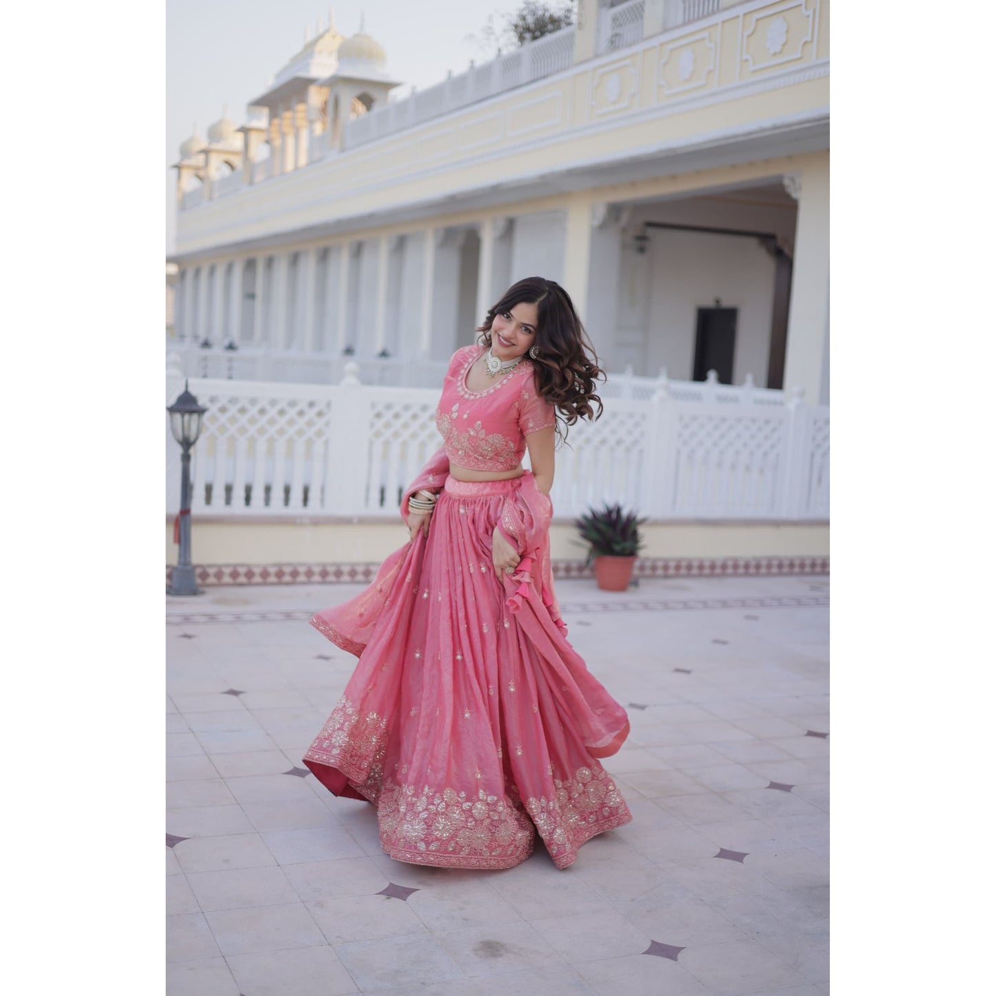 Pink Sequin & Zari Embroidered Lehenga Choli Set with Dupatta : Pre Order