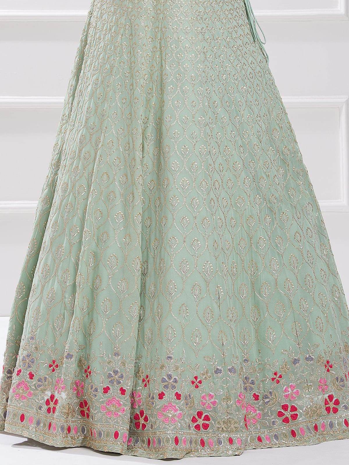 Pastel Mint Green Embroidered Lehenga Set