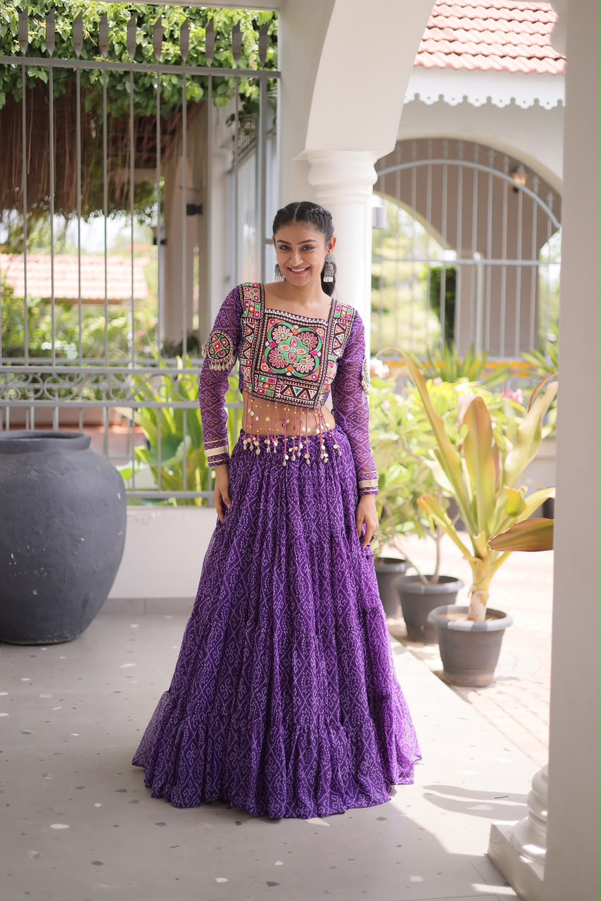 Garba Glow – Bandhani Print Lehenga Choli with Kutchi Patchwork