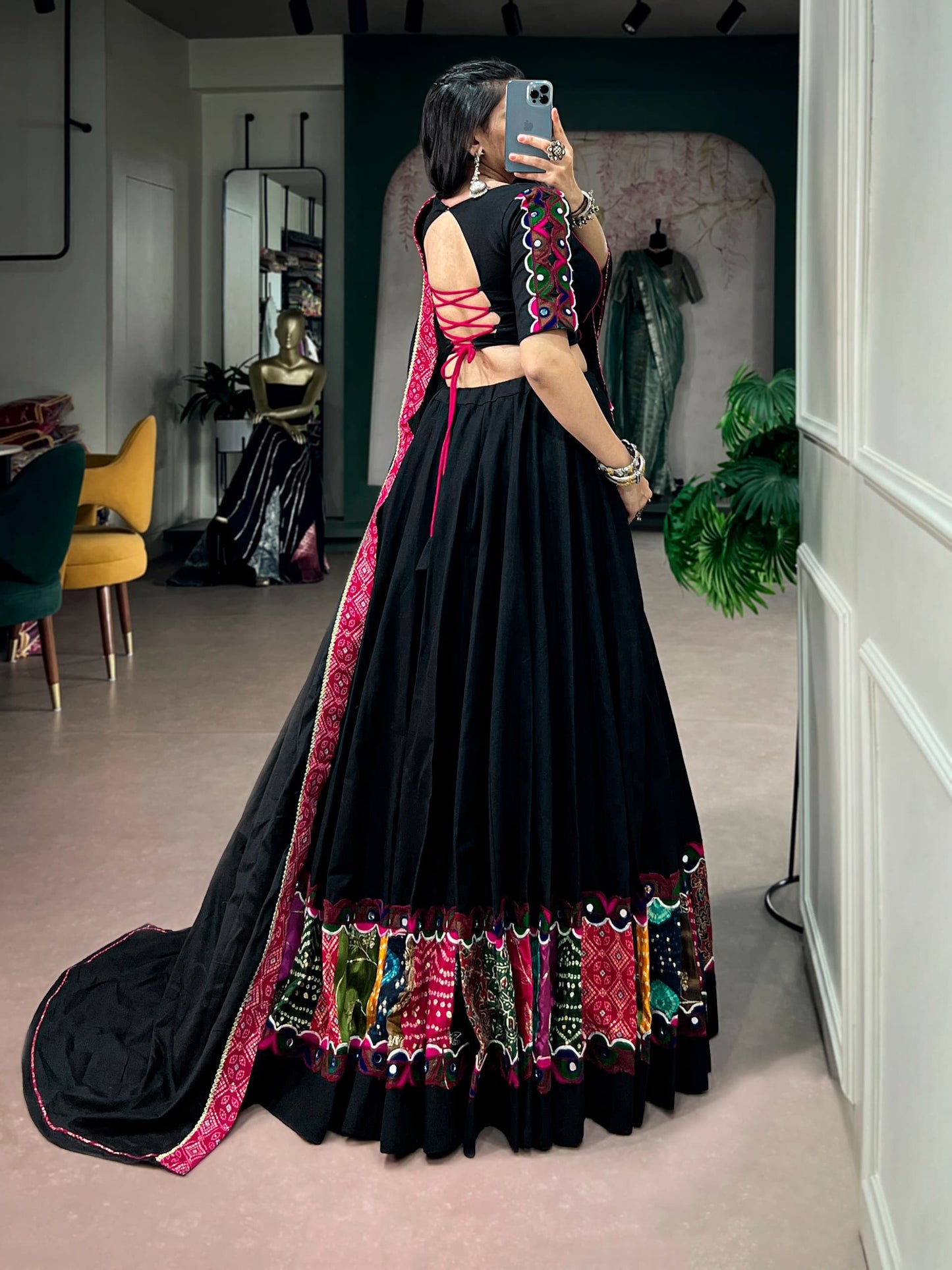 Navaratri Lehenga : Black Khadi Cotton