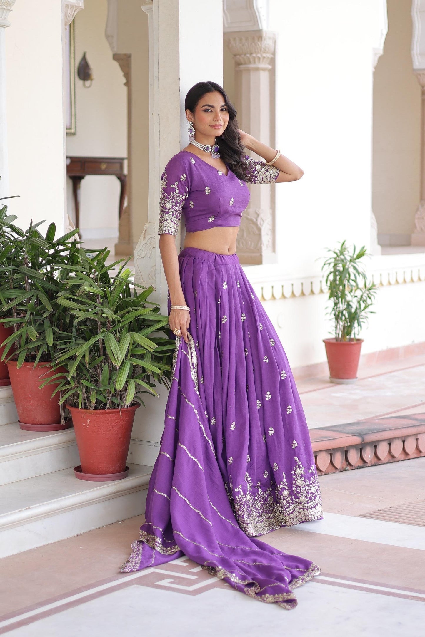 Silk Lehenga Choli with Dupatta : Light Purple