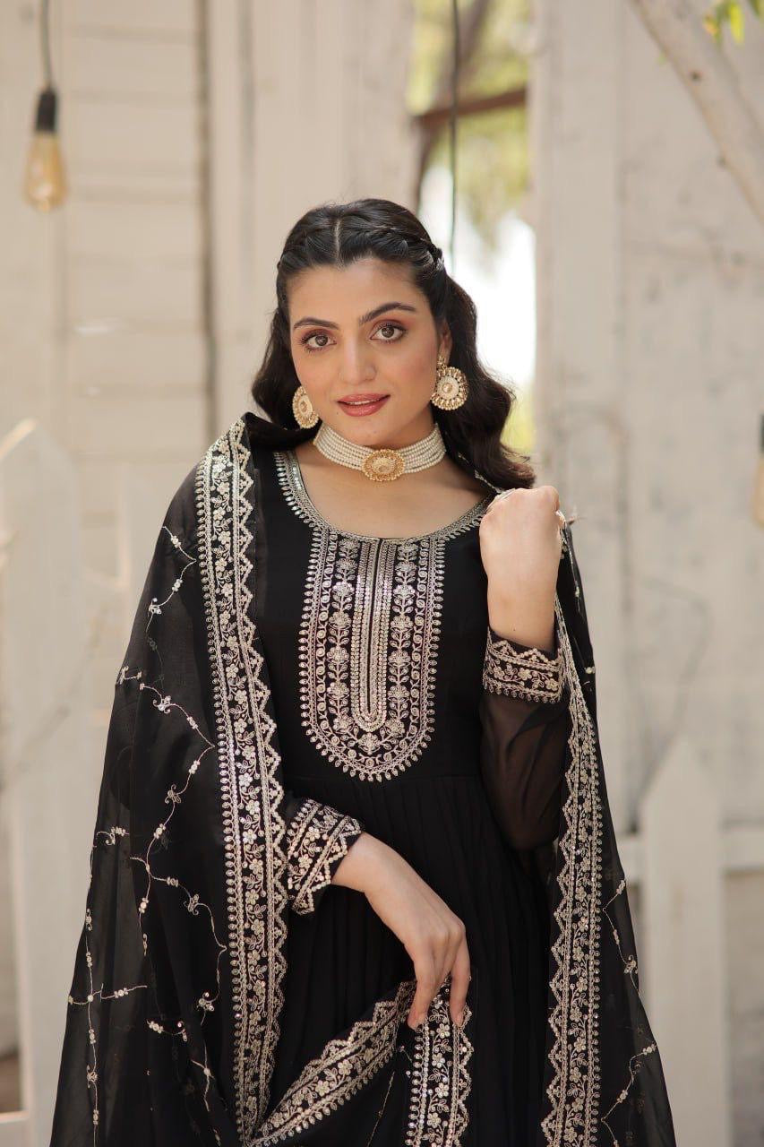 Black Embroidered Gown with Dupatta
