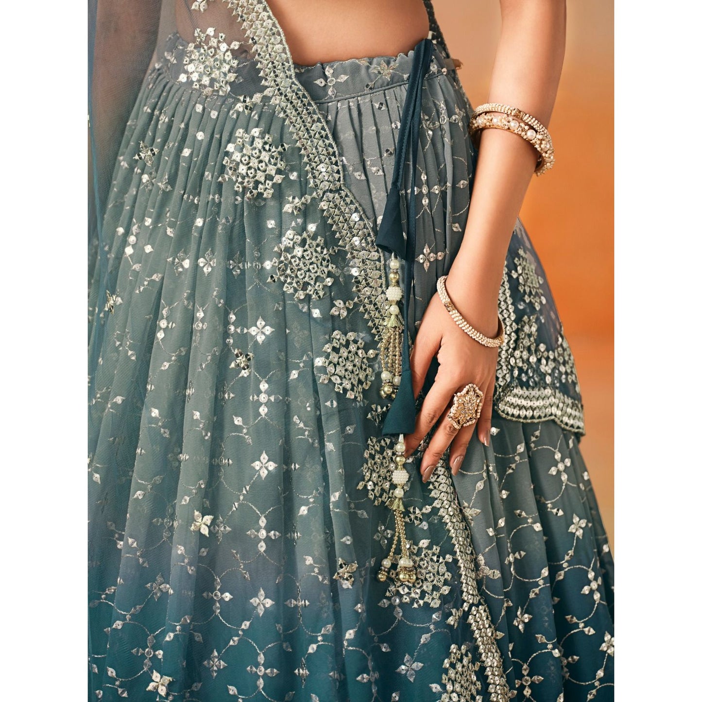 Georgette Lehenga Choli Set with Sequins & Zari Embroidery (dove blue)  : Pre Order Only