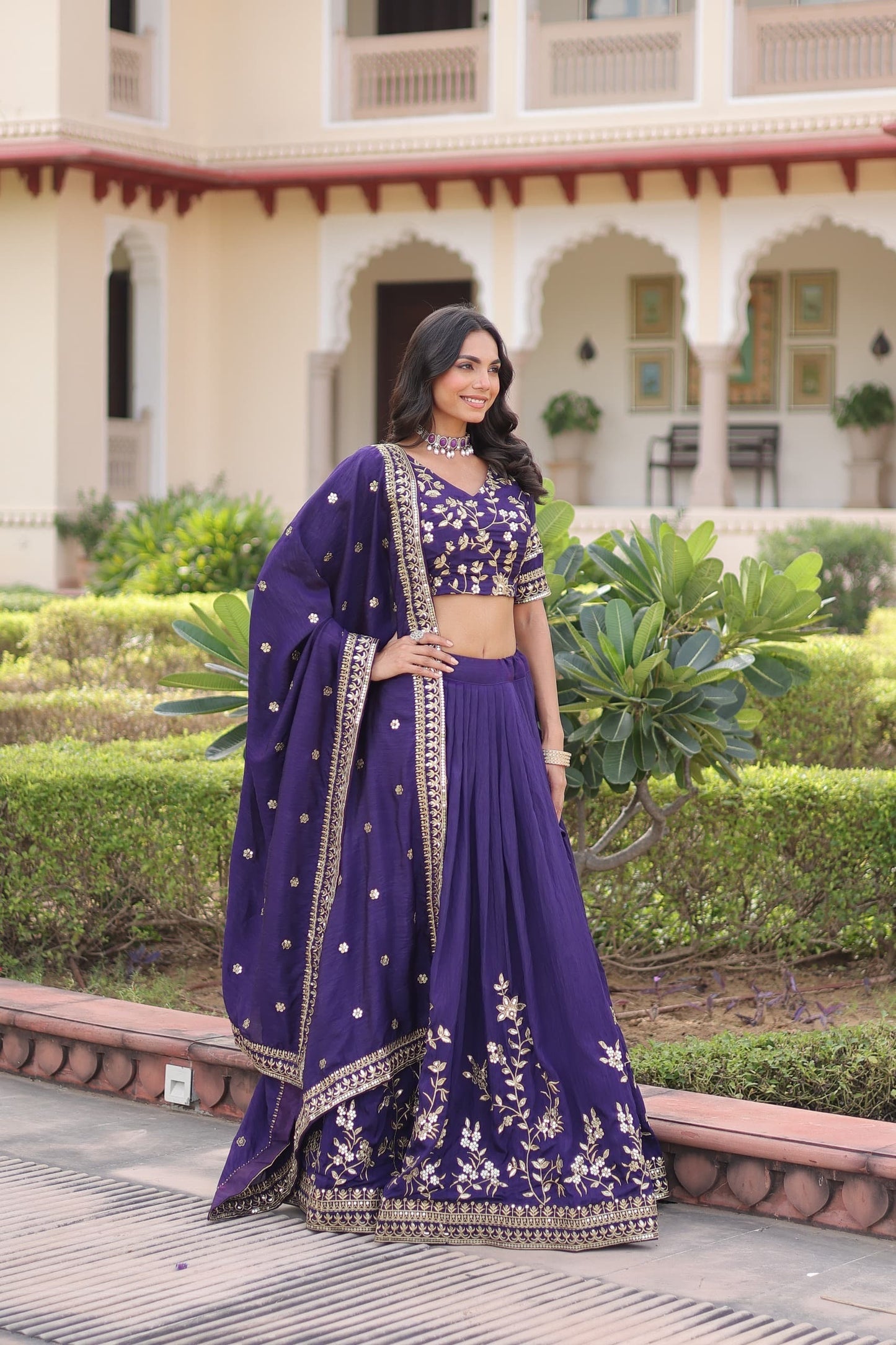Silk Lehenga Choli (Purple and Mustard Yellow) : Pre Order Only