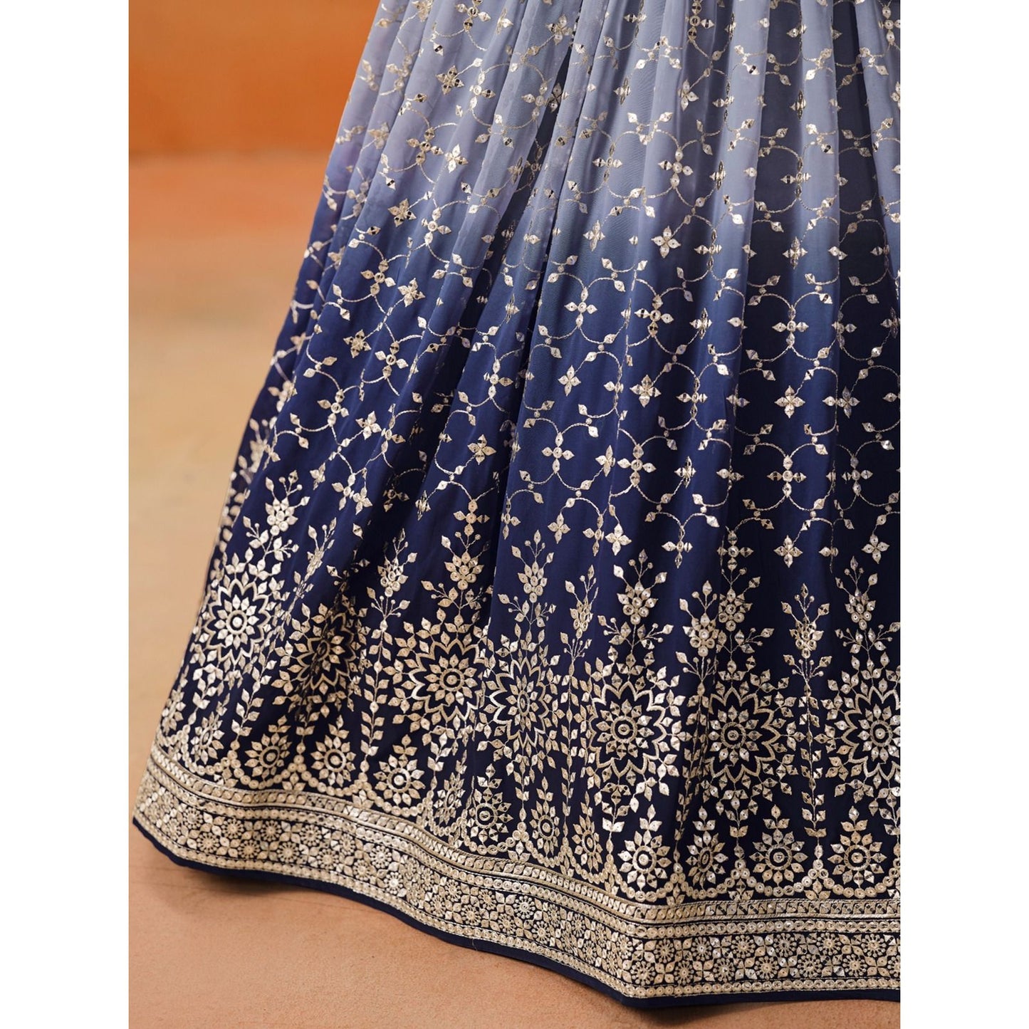 Georgette Lehenga Choli Set with Sequins & Zari Embroidery : Blue (Pre Order)