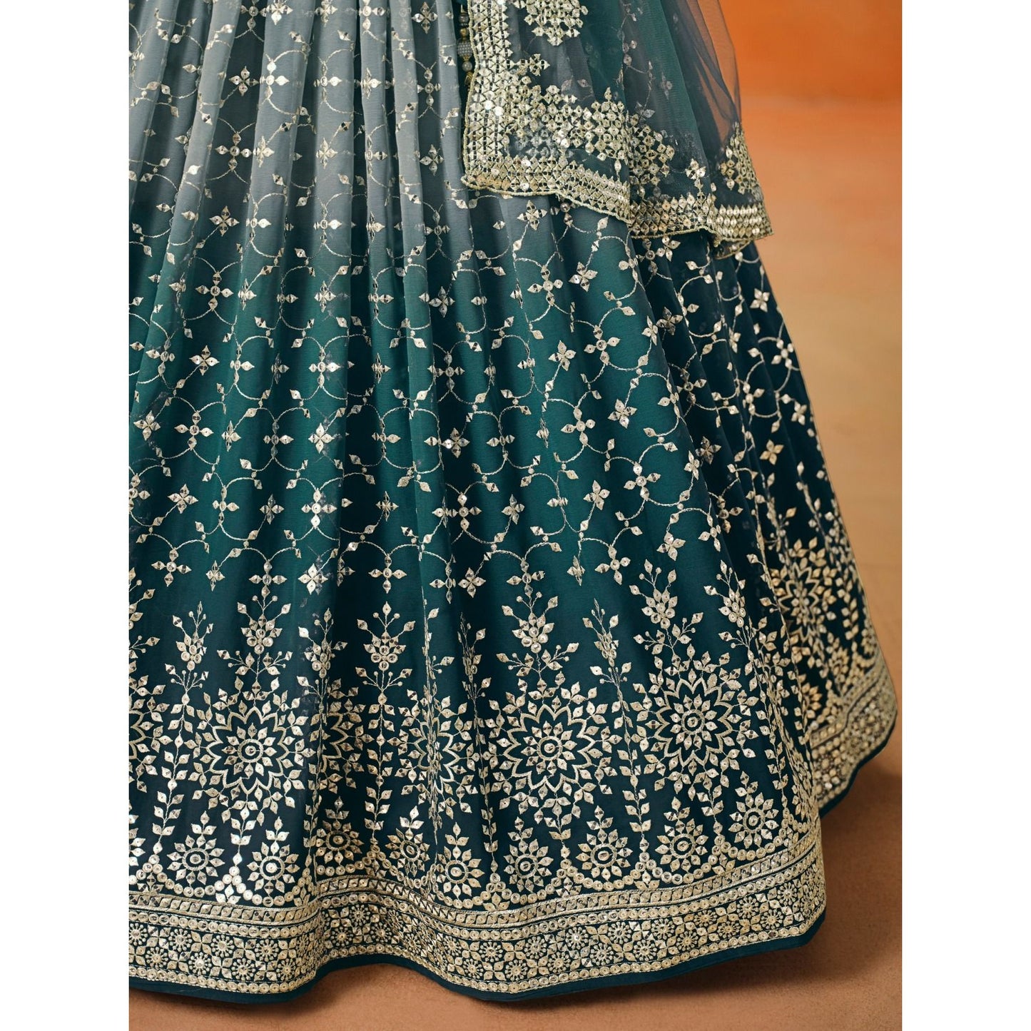 Georgette Lehenga Choli Set with Sequins & Zari Embroidery (dove blue)  : Pre Order Only