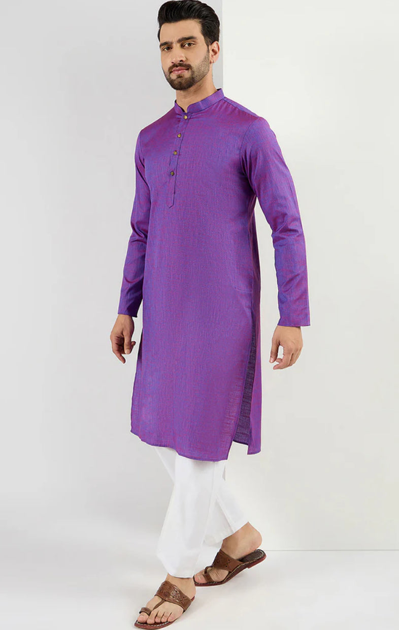 Purple Cotton Solid Woven Design Straight Kurta