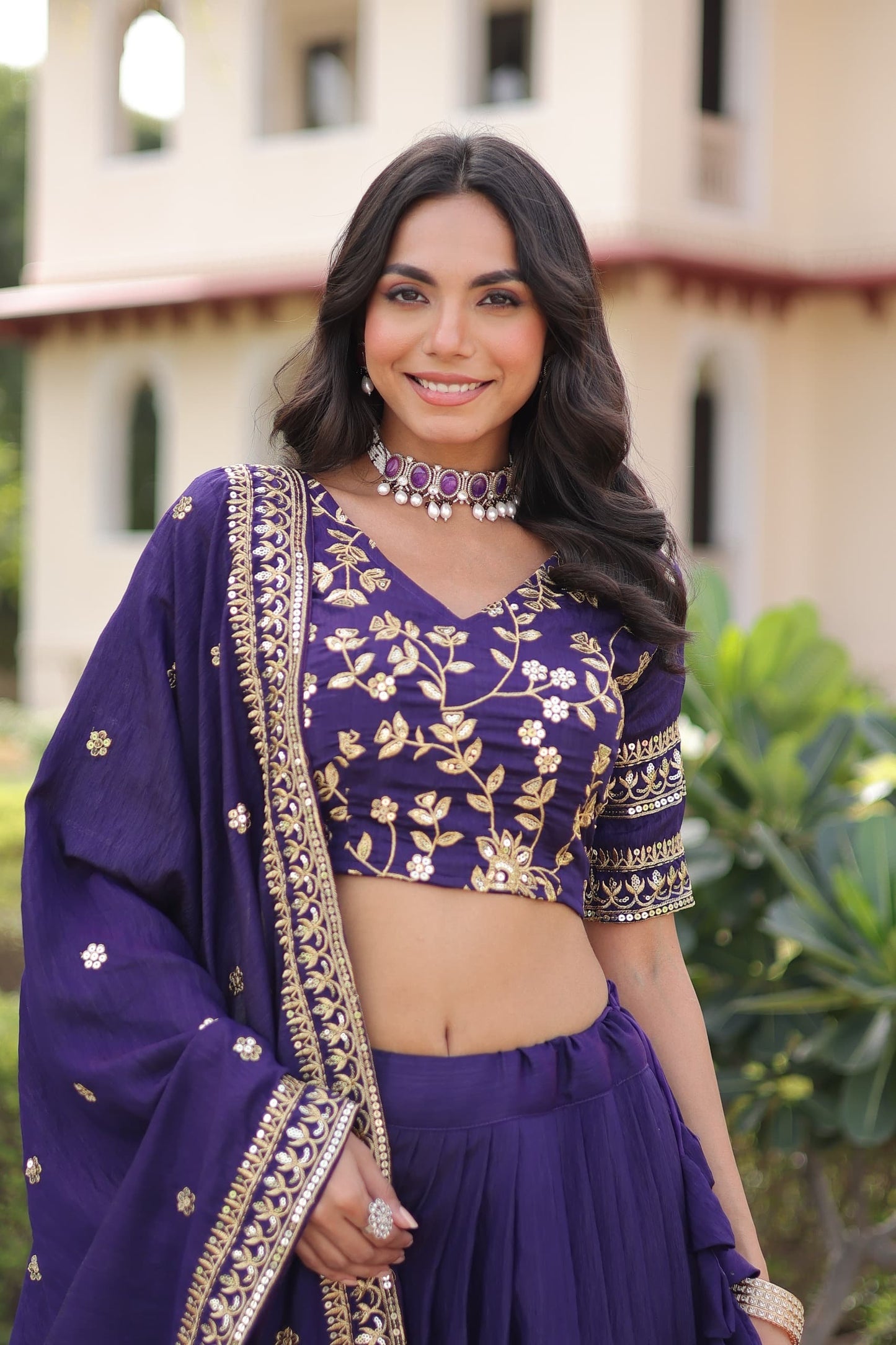 Silk Lehenga Choli (Purple and Mustard Yellow) : Pre Order Only