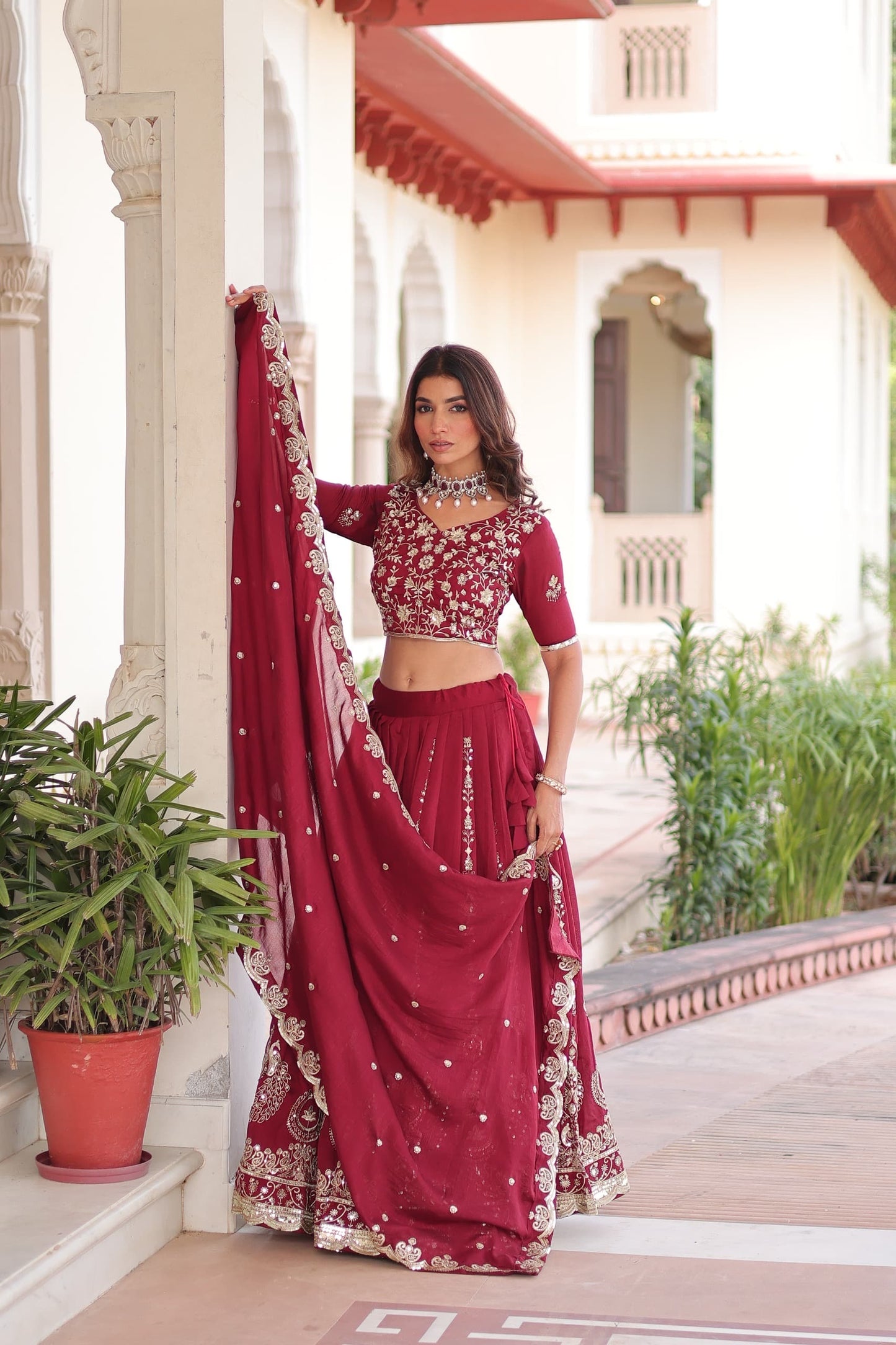 Silk Lehenga Choli Set (Pre-Order Only) :Red