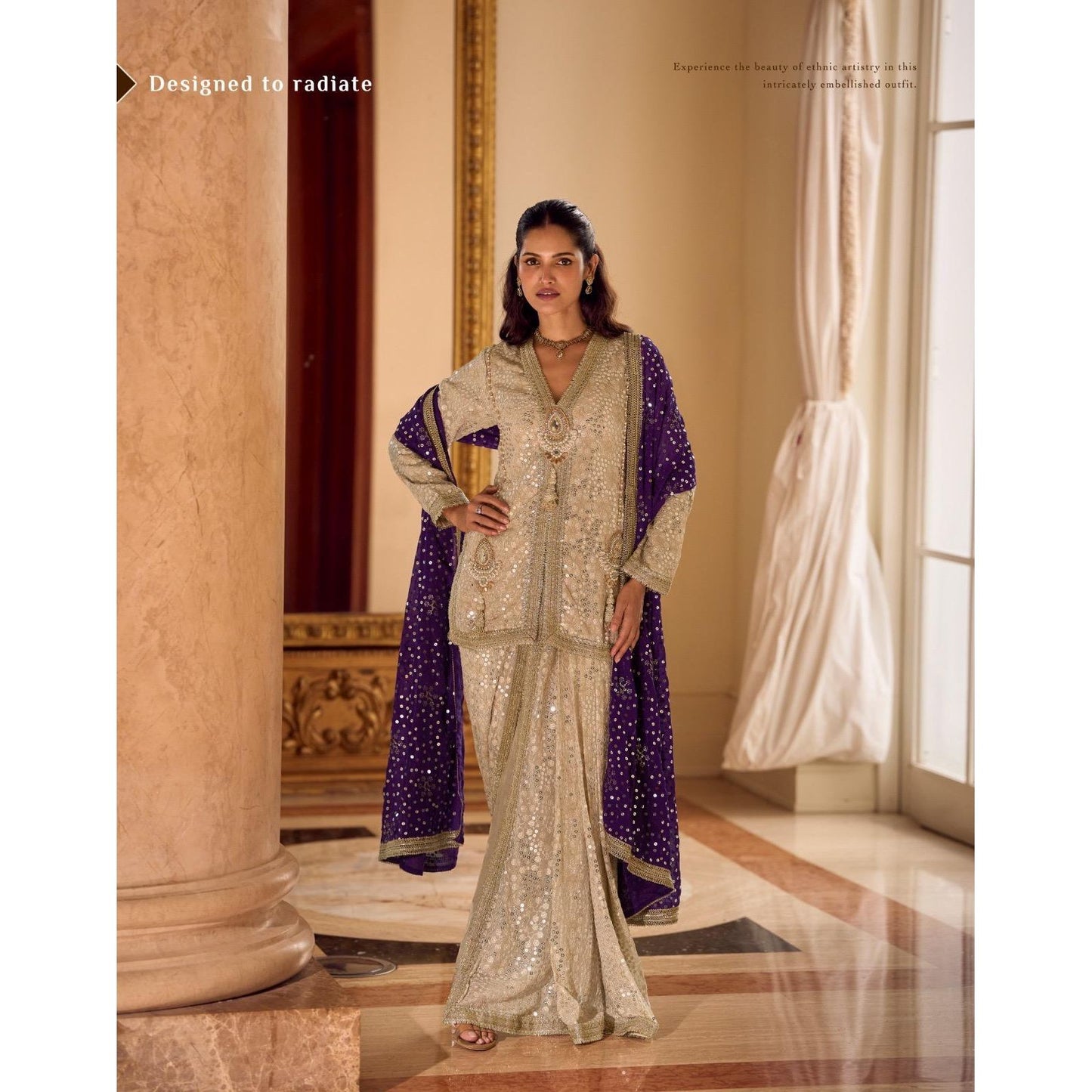 Swarowski Embroidered Georgette Suit Set (3 Piece) Pre Order