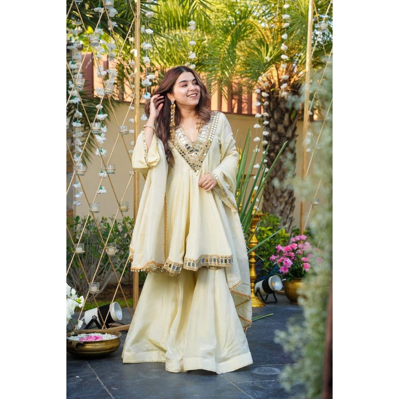 Exclusive 3-Piece Palazzo Set with Real Mirror & Embroidery Work