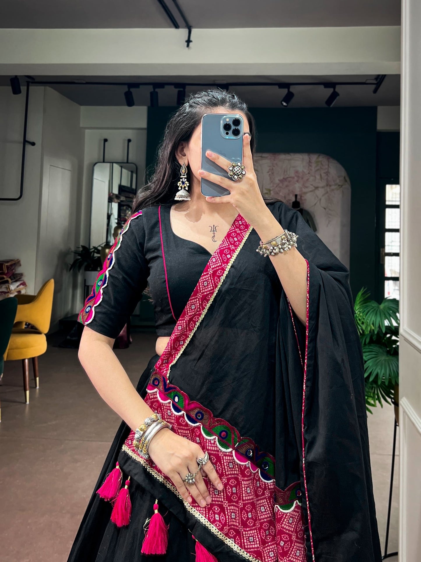 Navaratri Lehenga : Black Khadi Cotton