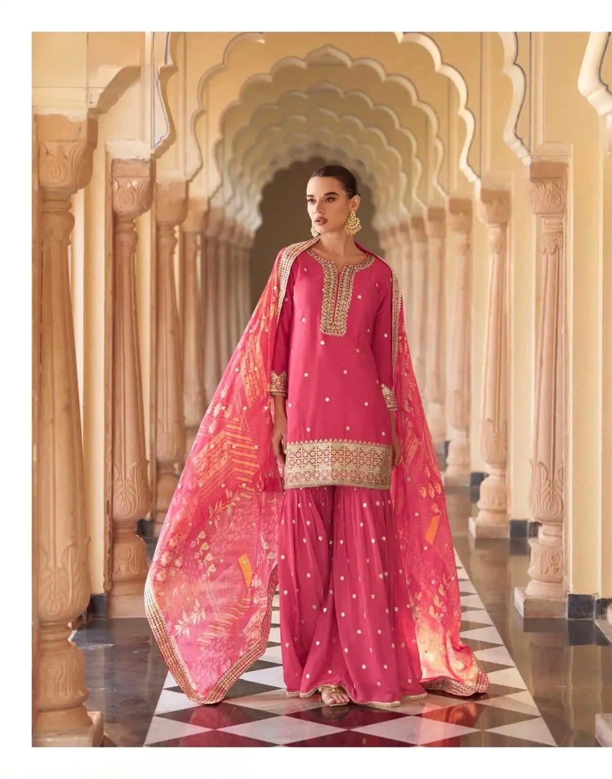 Premium Silk Embroidered Salwar Suit Set– Designer Sharara Set for Festive & Wedding Wear
