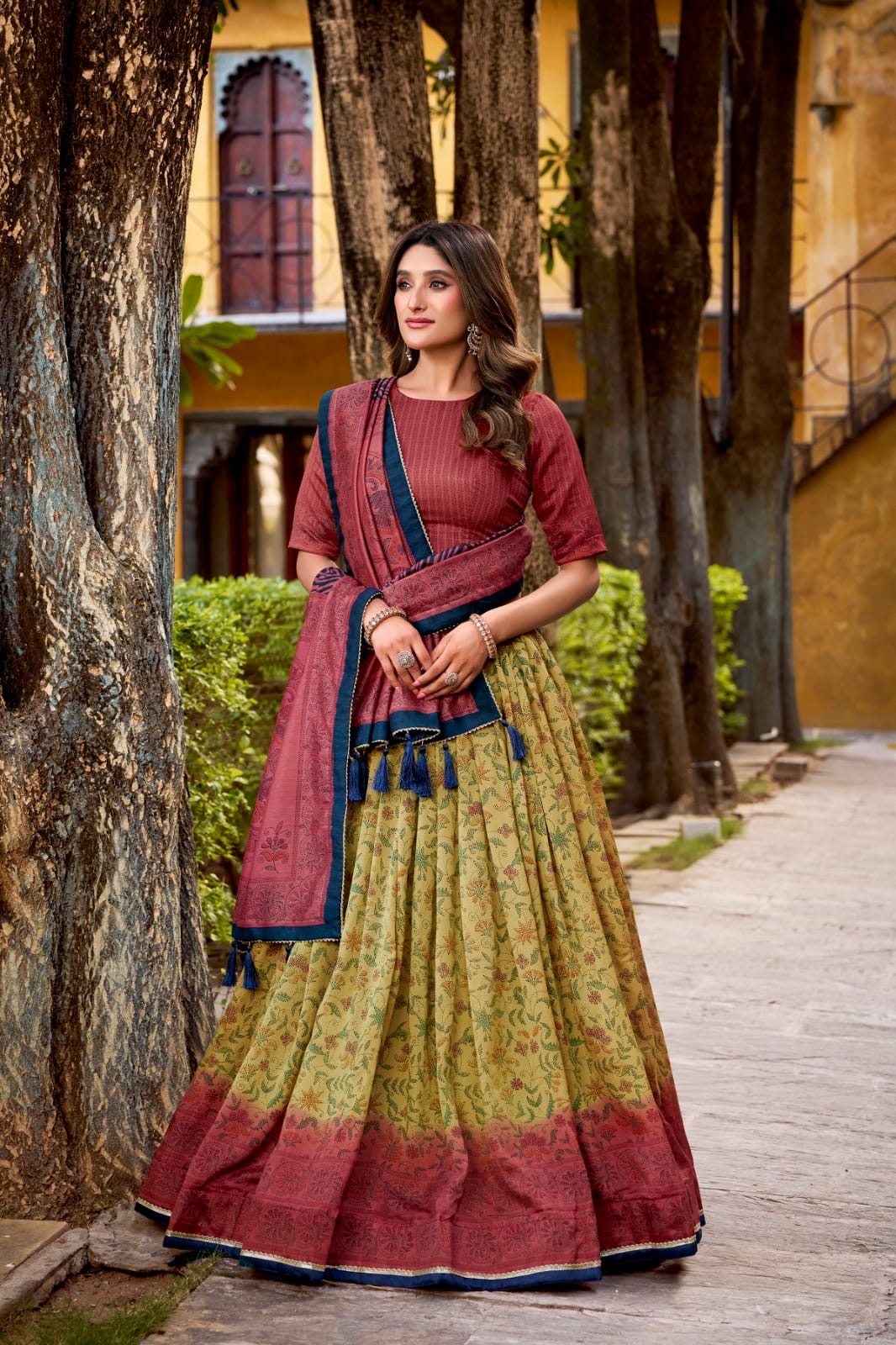 Lehenga Choli – Vichitra Silk Printed Set: PRE ORDER ONLY