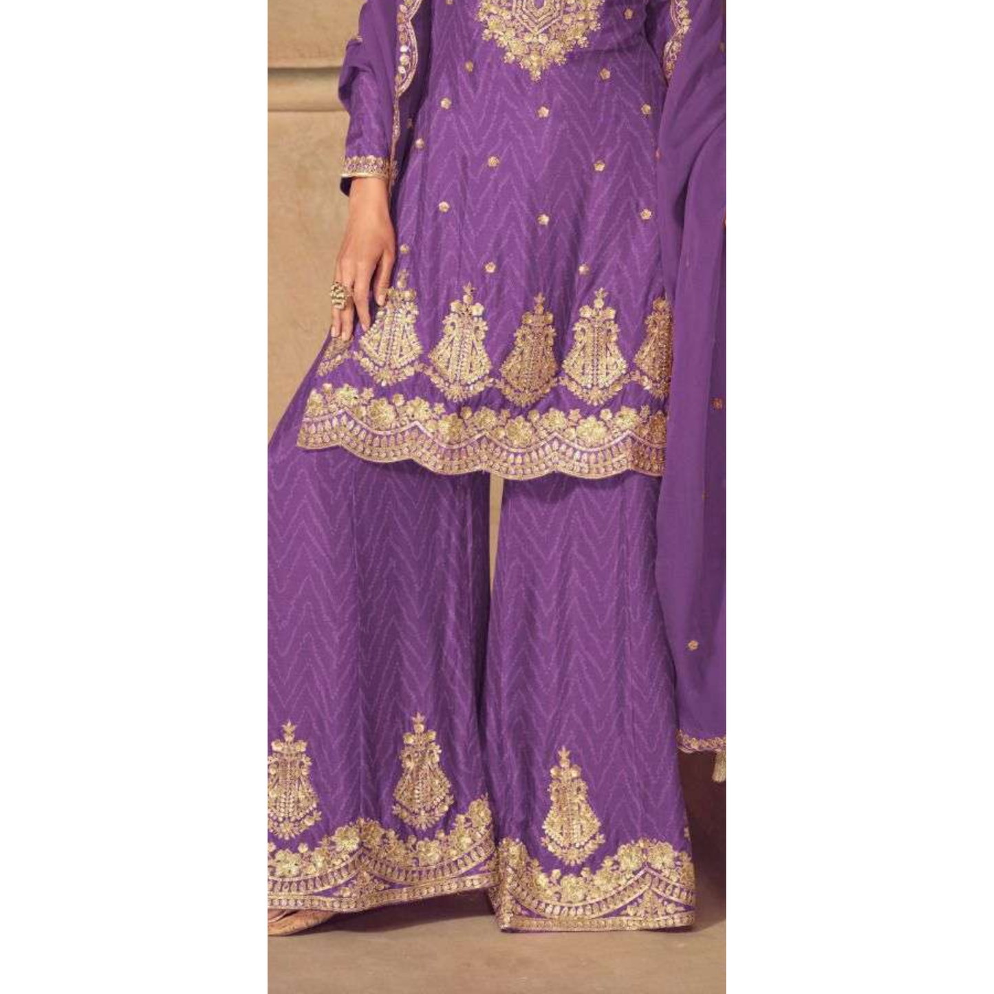 Lavender Grace – Real Chinon Embroidered 3-Piece Set