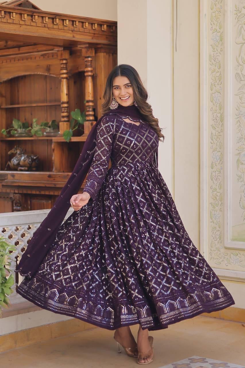 Embroidered Gown with Sequins Dupatta – Premium Festive Collection