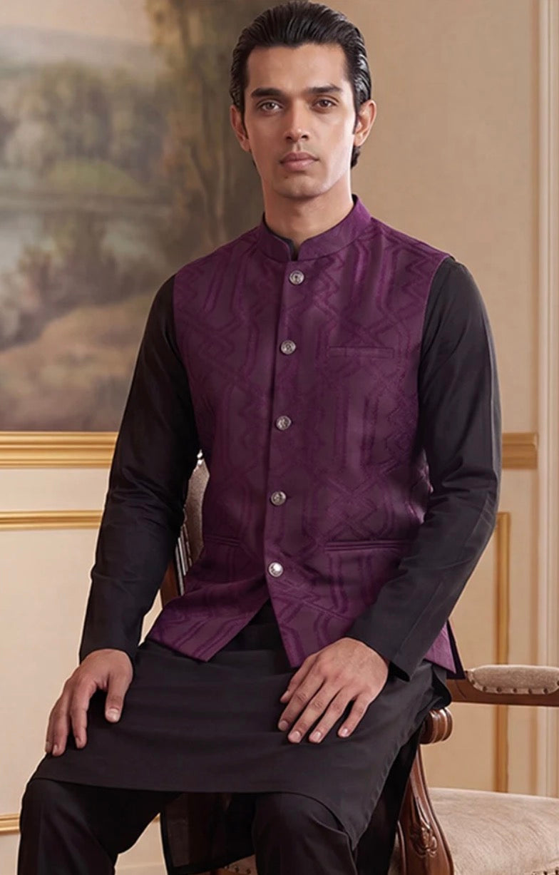 Purple Jacquard Woven Design Solid Koti