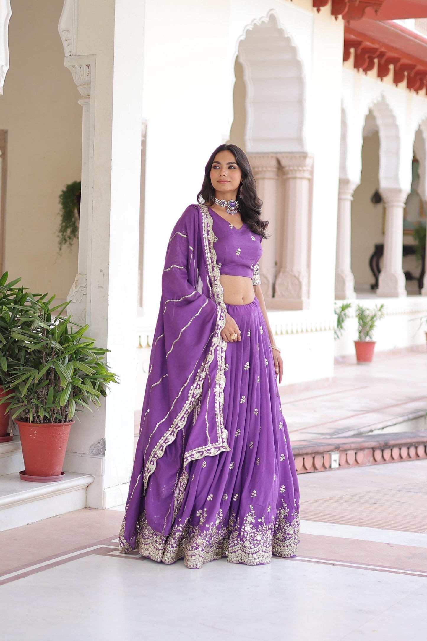 Silk Lehenga Choli with Dupatta : Light Purple