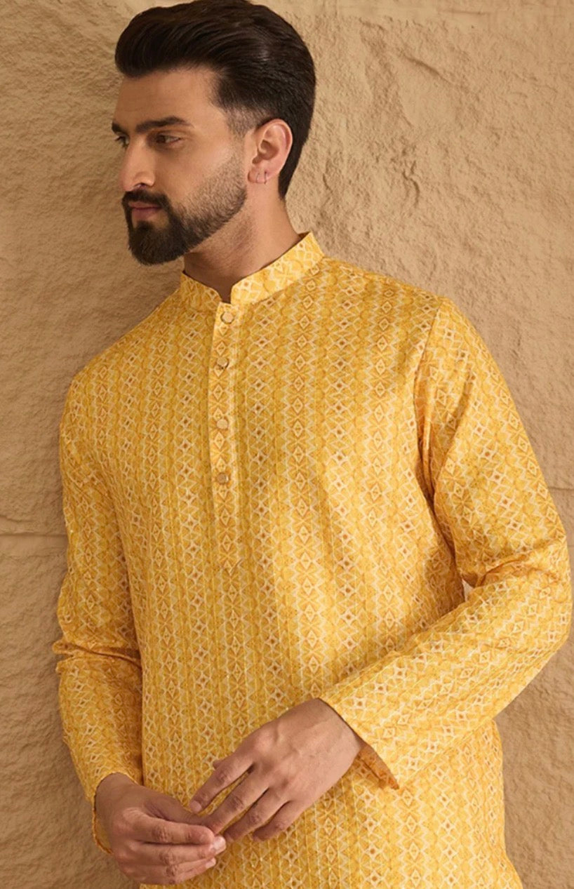 Yellow Silk Blend Straight Kurta