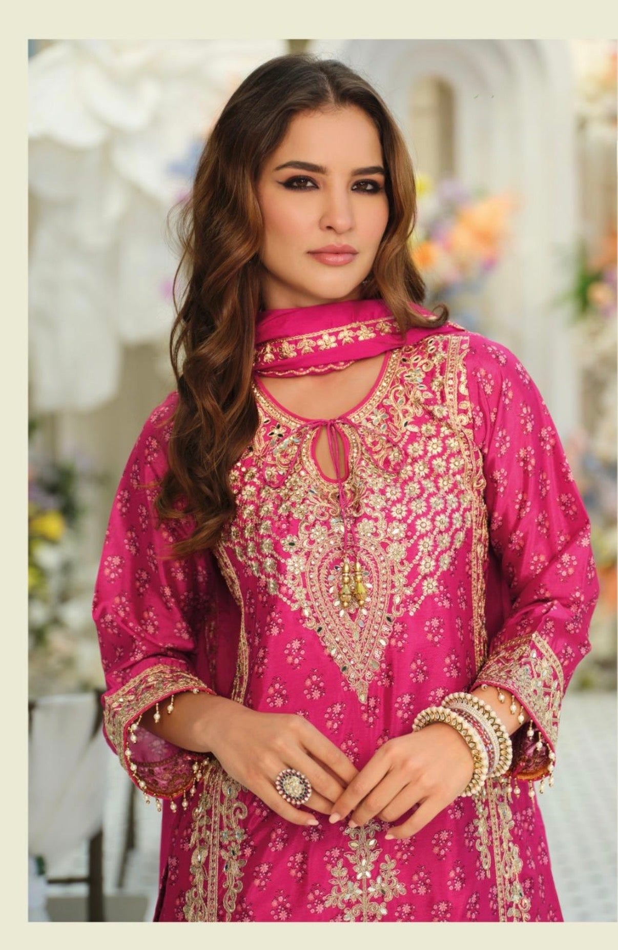 Pre-Order: Embroidered Chinon Kurta Set with Palazzo & Dupatta (Multiple Colors | XXL–3XL)