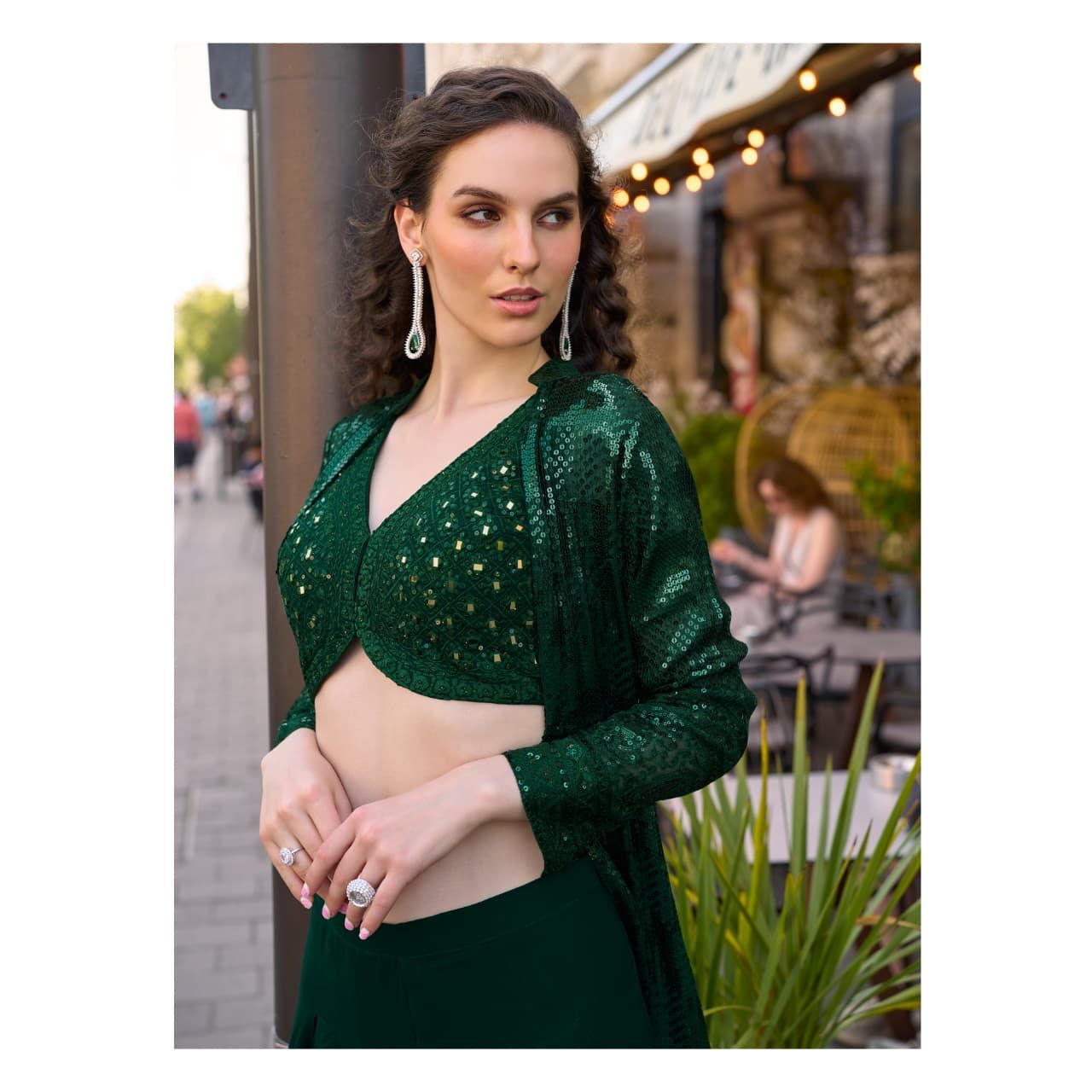 Heavy Georgette Embroidered Shrug Set with Sequin Work: Pre Order