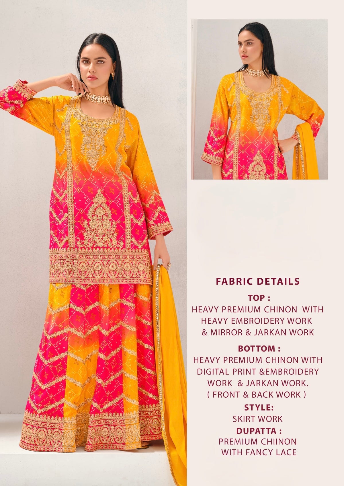 Embroidered Chinon Skirt Set with Dupatta