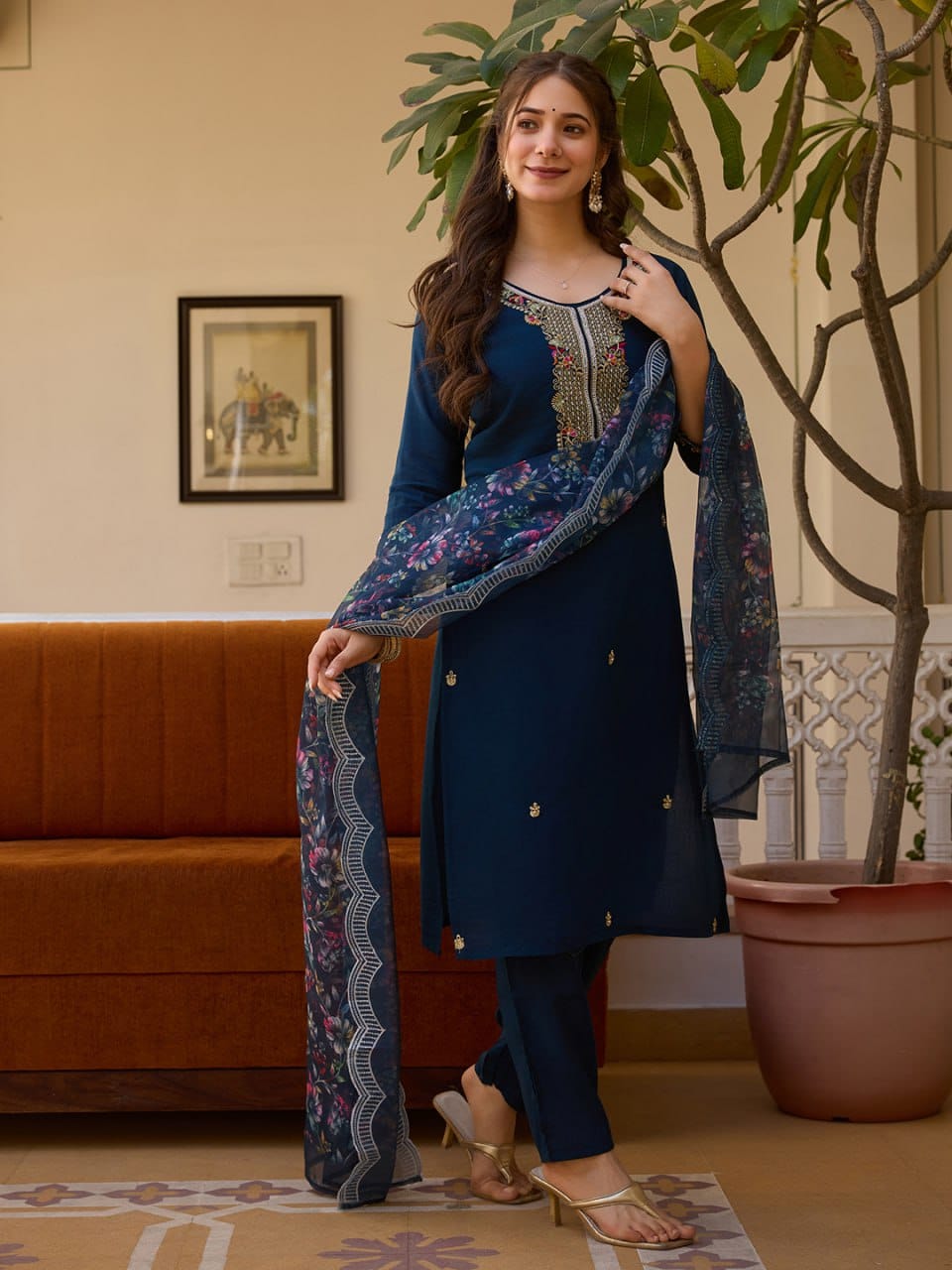 Festive Kurta Set – Bead Embroidery & Organza Dupatta