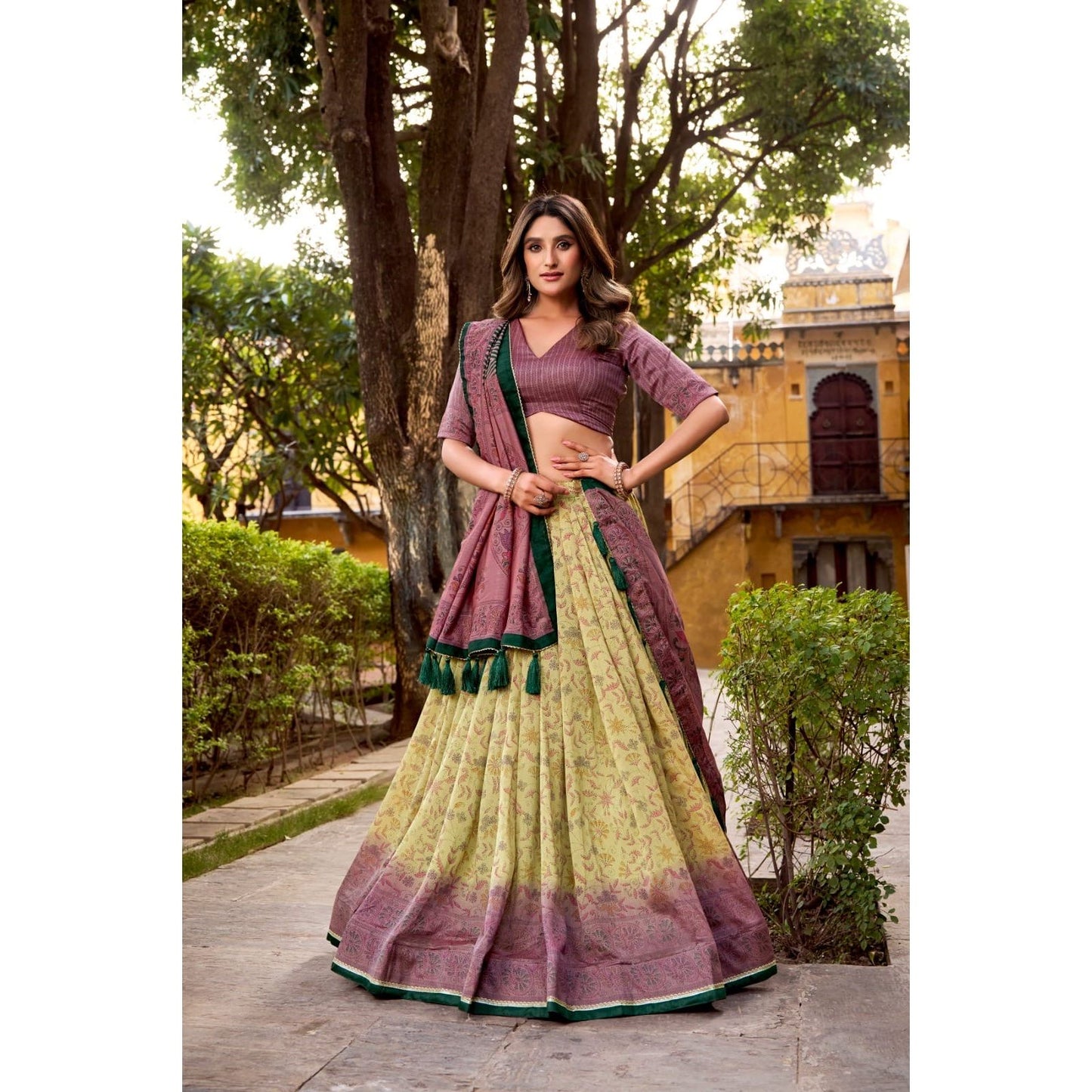 Lehenga Choli – Vichitra Silk Printed Set: PRE ORDER ONLY