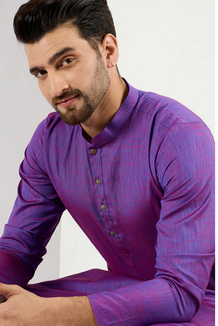Purple Cotton Solid Woven Design Straight Kurta