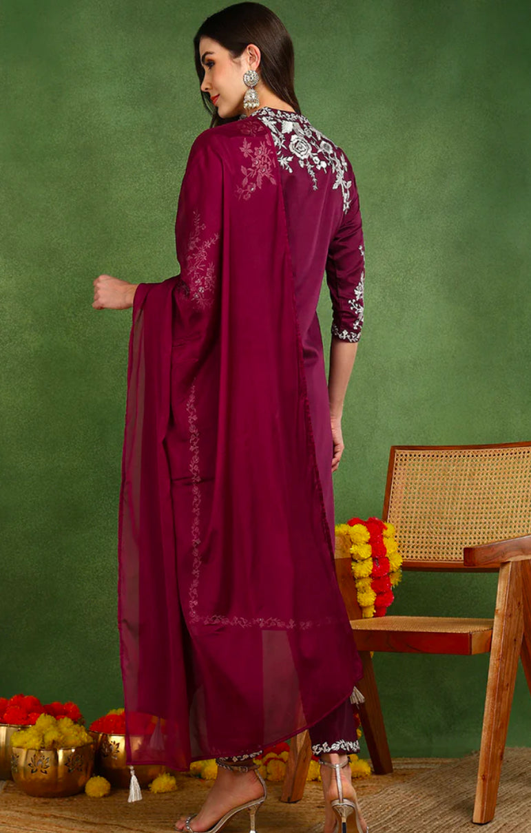 Purple Silk Blend Kurta Set