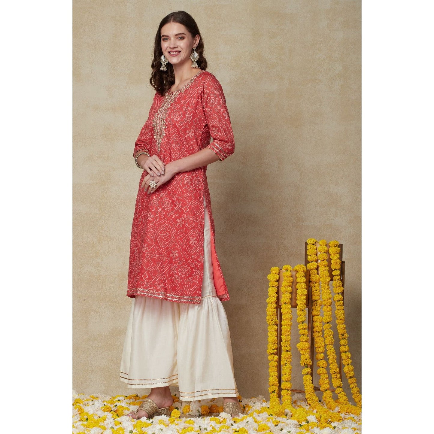 Pink Bandhini Kurta with Gotta Patti work