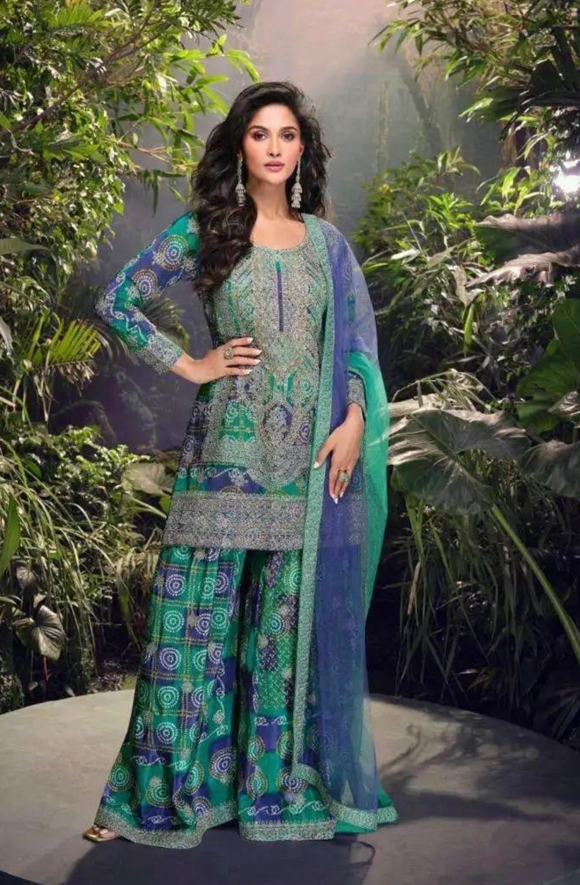 Multi Color Heavy Chinon Kurta Set for Diwali