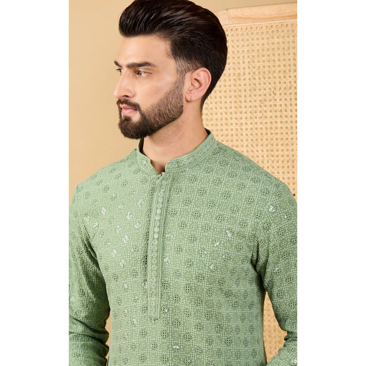 Green Viscose Rayon Solid Embroidered Straight Chikankari Kurta