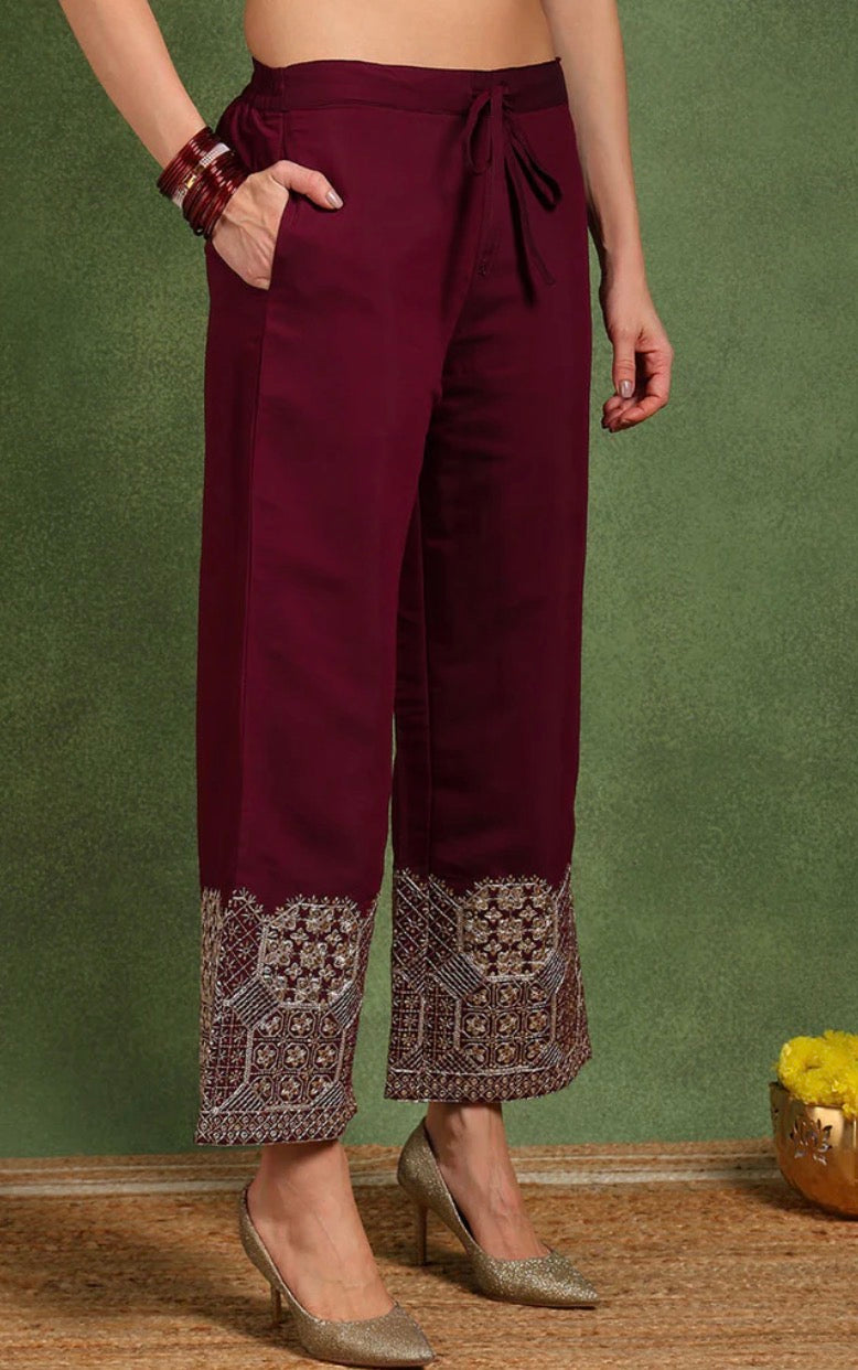 Burgundy Silk Blend Kurta Set